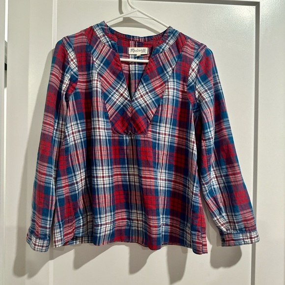 Madewell Red and Blue Plaid V-Neck Top Size Small - Picture 1 of 5